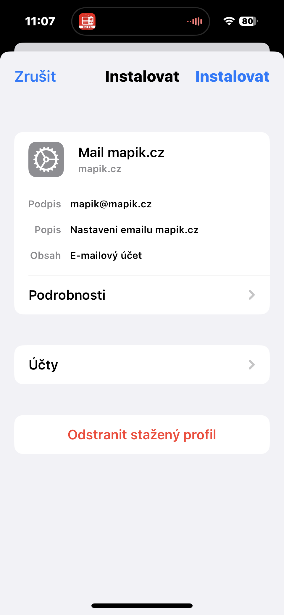 Přehled profilu před instalací