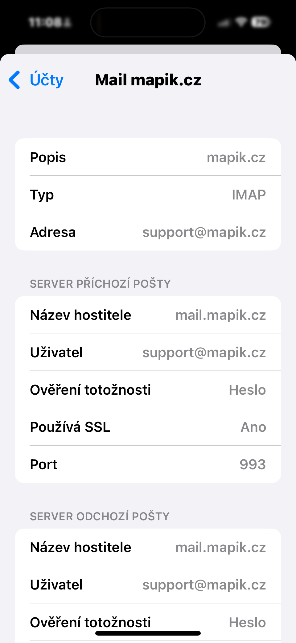 Detail odchozí server