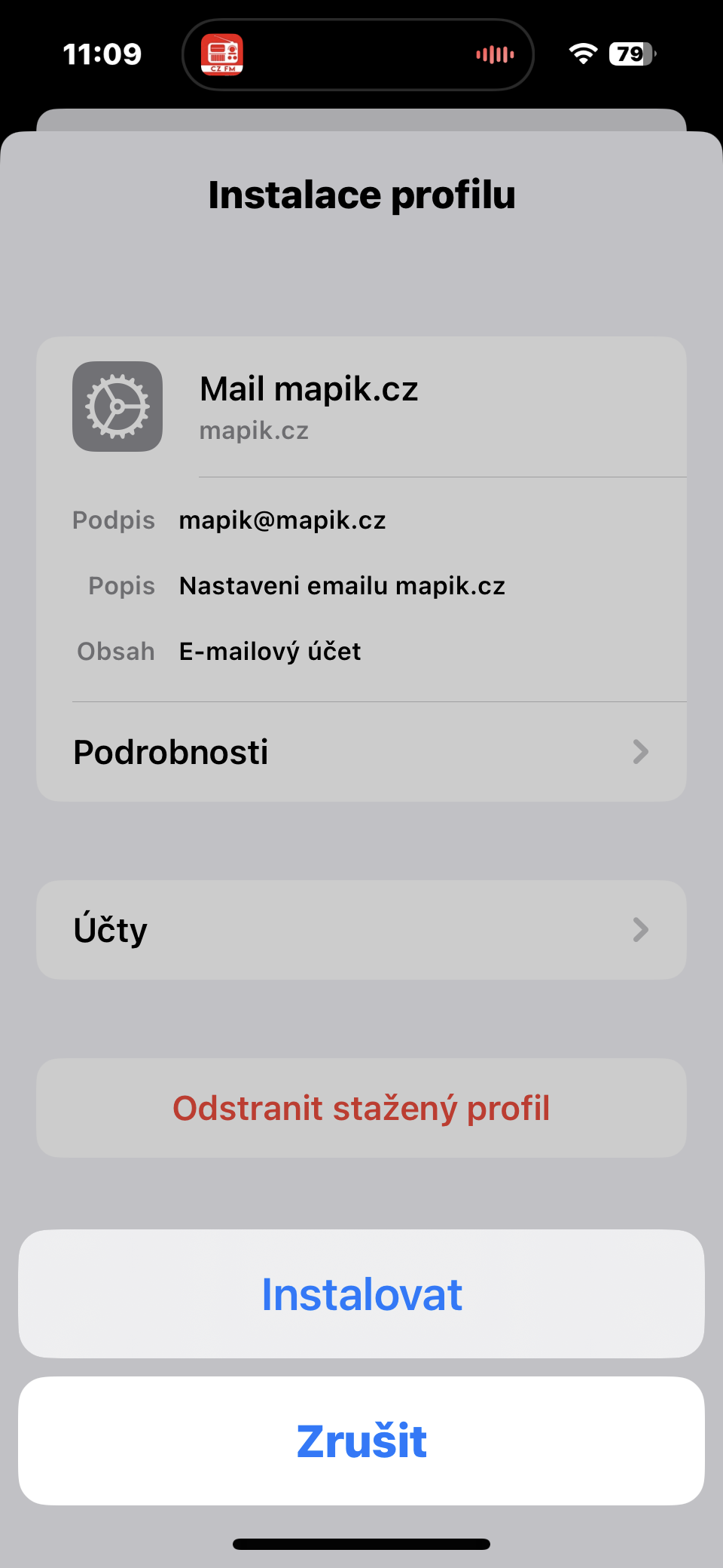 Tlačítka Instalovat / Zrušit